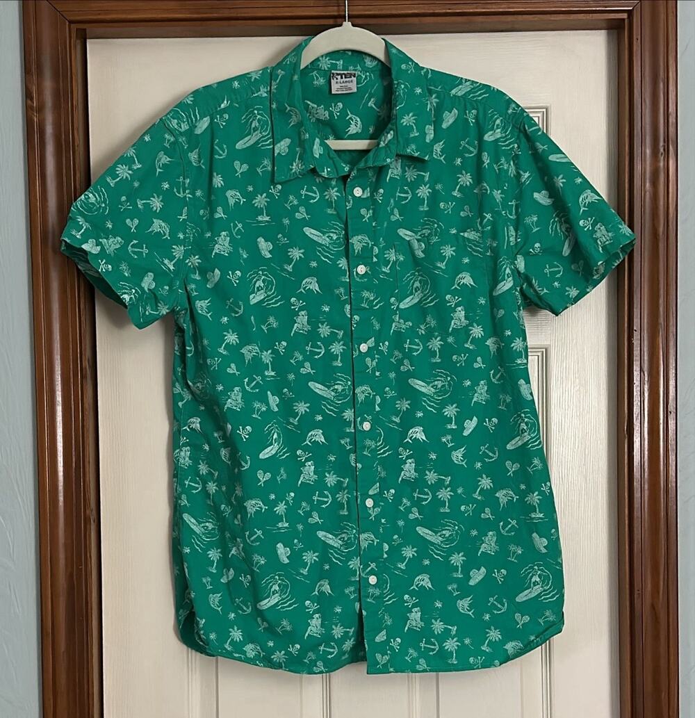 Hang Ten XL Surf Green Hawaiian Short Sleeve Shirt Button